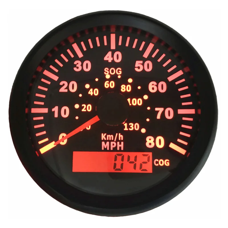 85mm Instrument Panel GPS Speed Mileometers Sog 0-80MPH 0-130Km/H Speedometers Cog 0-360° with GPS Antenna 9-32v for Car Boat