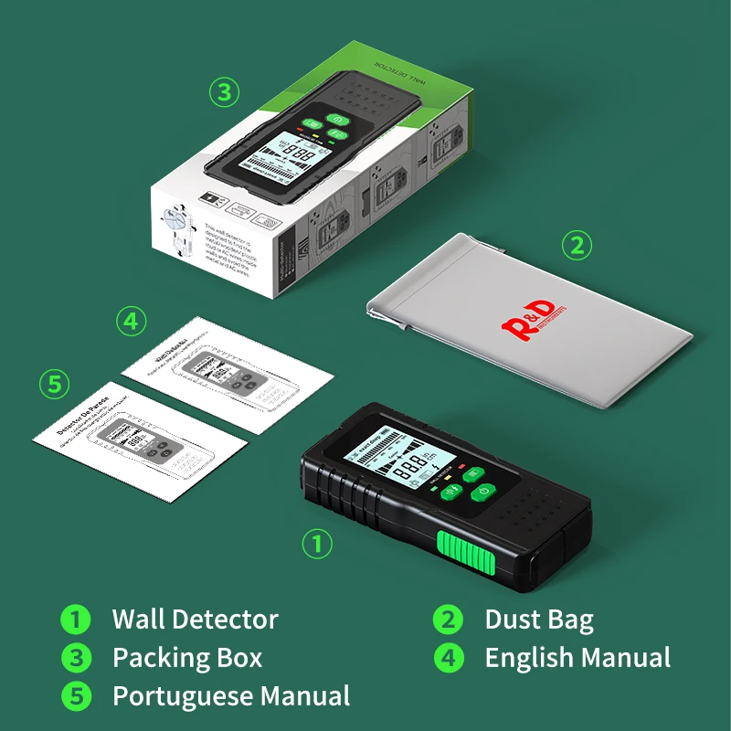 Imagem -06 - R&d Wall Stud Finder Sensor Scanner de Parede Lcd Detector Eletrônico Edge Center Wood Current Metal ac Live Wires Detection