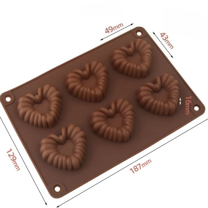 Heart-shaped Silicone Chocolate Molds DIY Baking Mold 6 Hole Ice Grid Molds Mousse Soft Candy Kitchen Tools