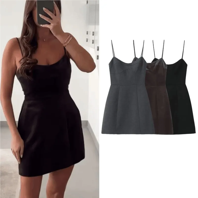 Robe courte à bretelles pour femmes, décontractée, mode, Simple et amincissante, sans manches, robes de soirée, nouvelle collection automne 2025