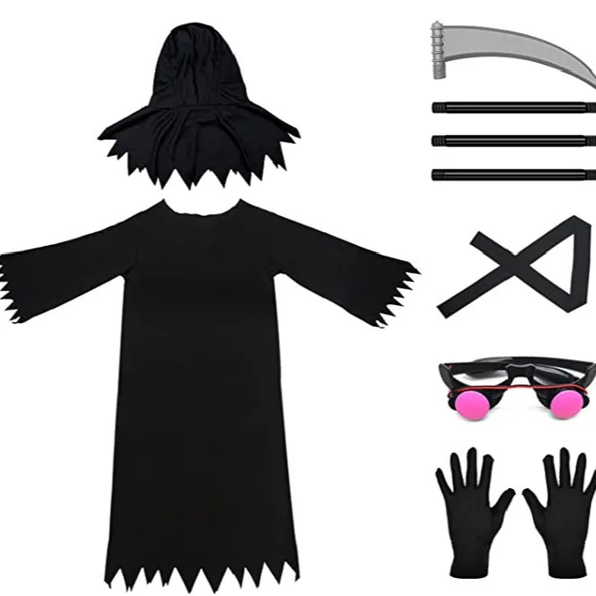 怖い幽霊死神コスチューム ハロウィン ロールプレイング服 小さな男の子 鎌モンスター ダークメッセンジャー 神秘的な恐怖