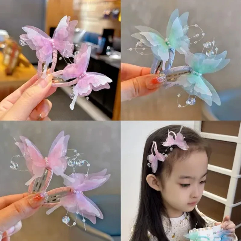 Children's Gradual  Butterfly Bb Clip Broken Hair Bangs Edge Clip Little Girl Antique Hanfu Pair Clip Hair Accessories
