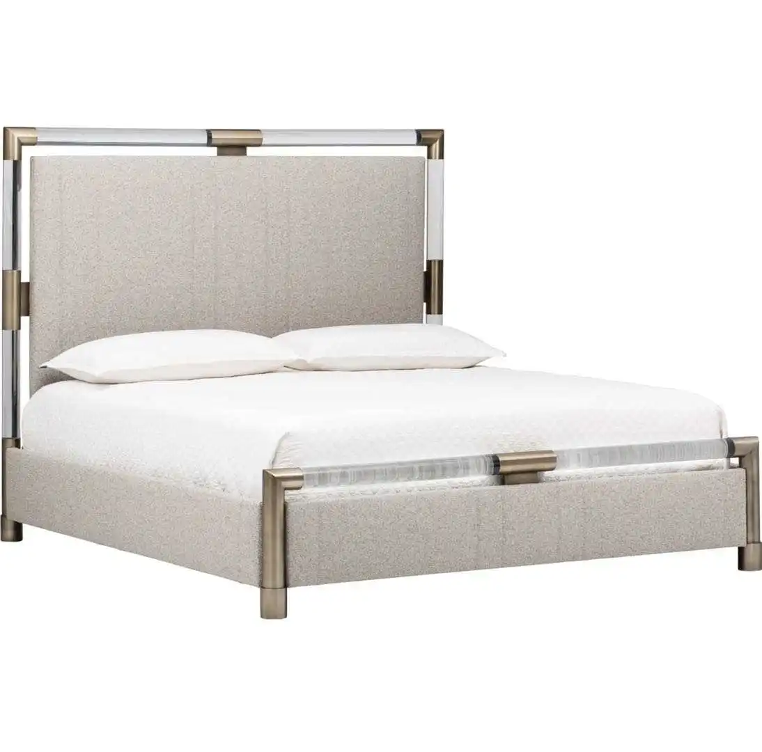 Modern Transparent Acrylic Bedstead with Stainless Steel Frame Customizable Bedroom Bed