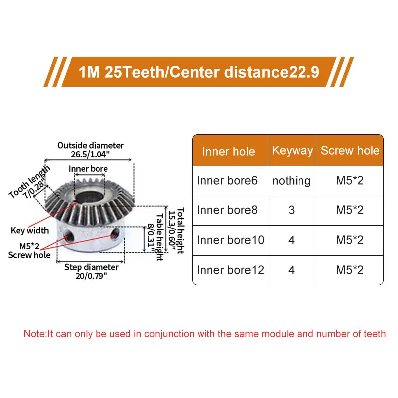 Bevel Gear 1M25T Hole Diameter 6/8/10/12mm Precision Conical Gear 90 Degrees Parts Grade 45# Steel Transmission Speed Ratio 1:1