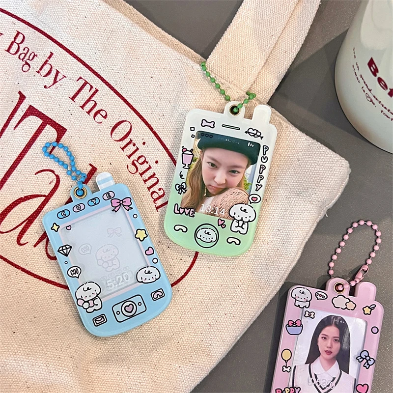 Cartoon Photocard Holder Pendant Phone Shape Key Chain Charms Key Ring Car Bag Decor Christmas Gift