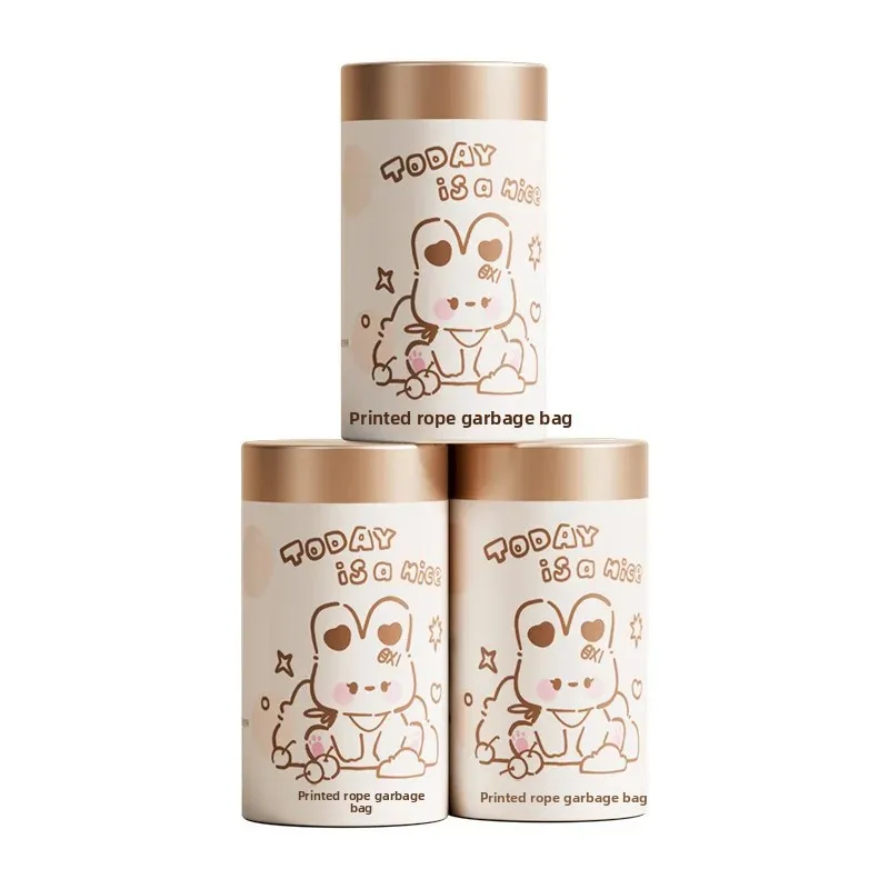 100 قطعة كيس قمامة برباط مطبوع عليه رسوم كرتونية ، كيس قمامة منزلي للاستعمال مرة واحدة ، كيس قمامة لتخزين المطبخ