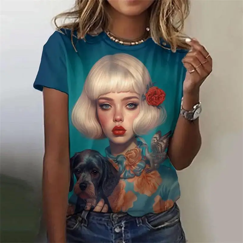 

Cartoon Girl Graphic 3D Print Women's T-Shirts Summer O-Neck Short Sleeve T Shirt Y2k Harajuku Tees Casual Tops Female Clothing