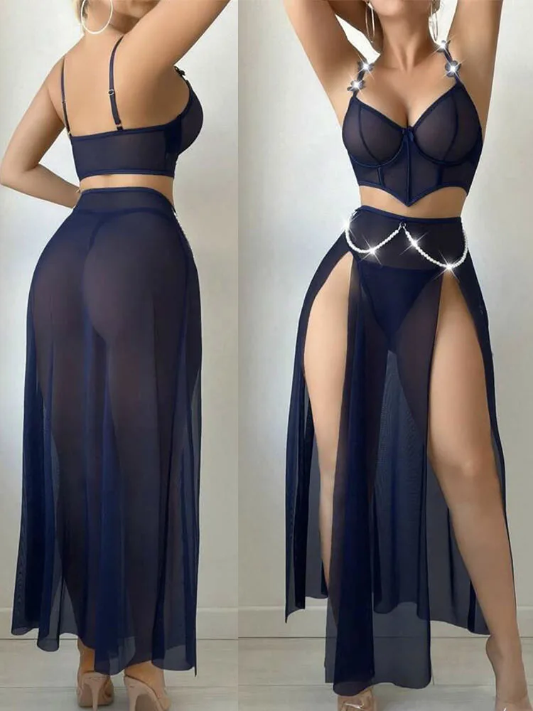 

Романтическое прозрачное длинное платье, женское сексуальное женское белье, эротическая одежда танцовщицы с поясом-цепочкой, экзотический костюм для ролевых игр, порно, нижнее белье для тела