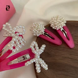 American Sweetheart Pearl Hairpin Rose Red Pearl Bow Tie Hairpin BB Clip Rose Red Bright Eye Color Hairpin Hairpin New Style