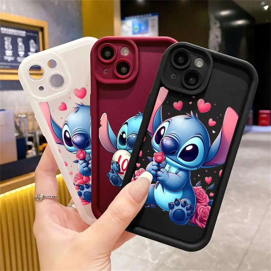 Casing silikon Disney Stitch, pelindung ponsel lunak untuk Apple iPhone 15 11 13 14 Pro Max 12 silikon 15 Plus 11Pro