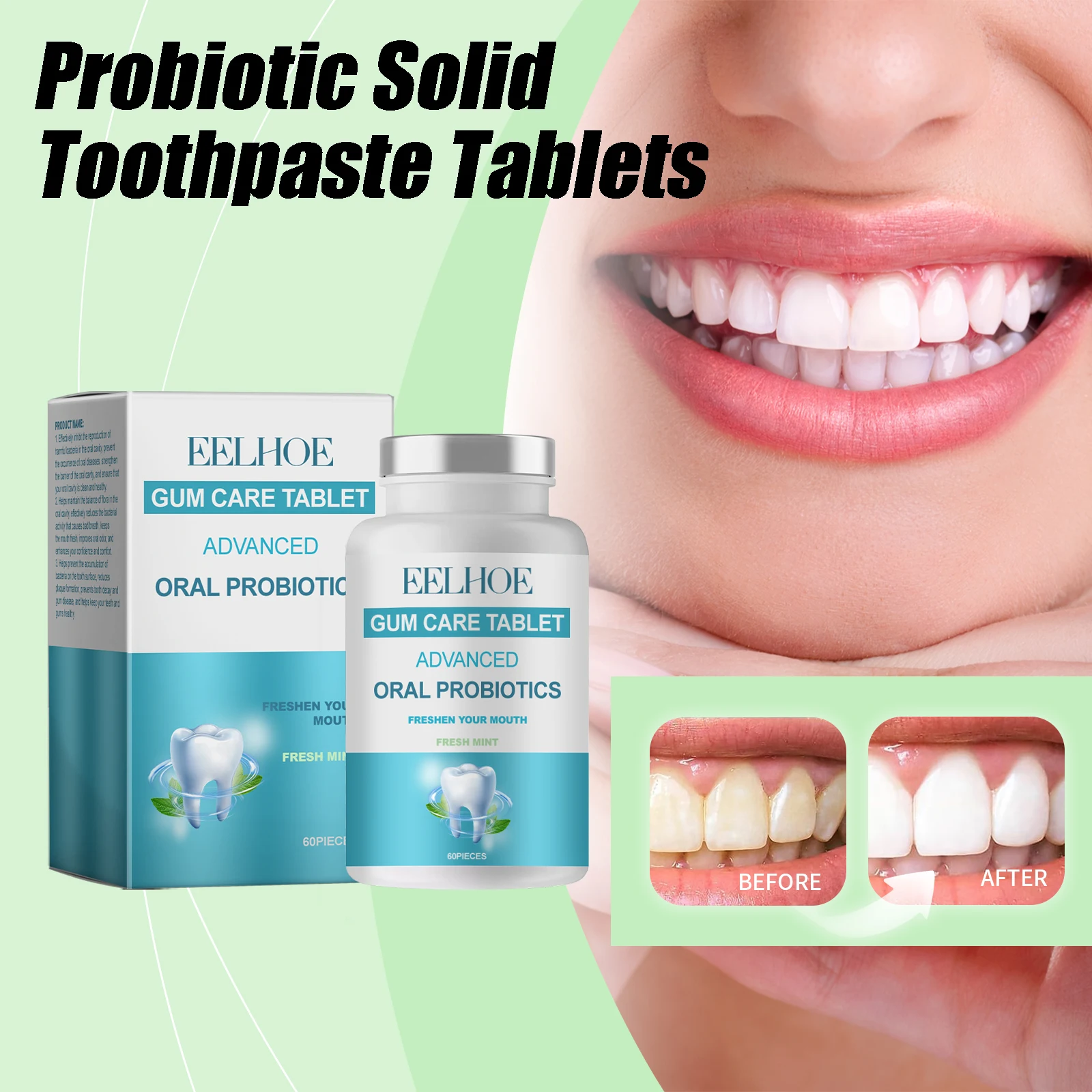 

Probiotic Solid Toothpaste Tablets Mint Flavors Toothpaste Tablets Improve Bad Breath Remove Yellow Teeth Toothpaste Tablets