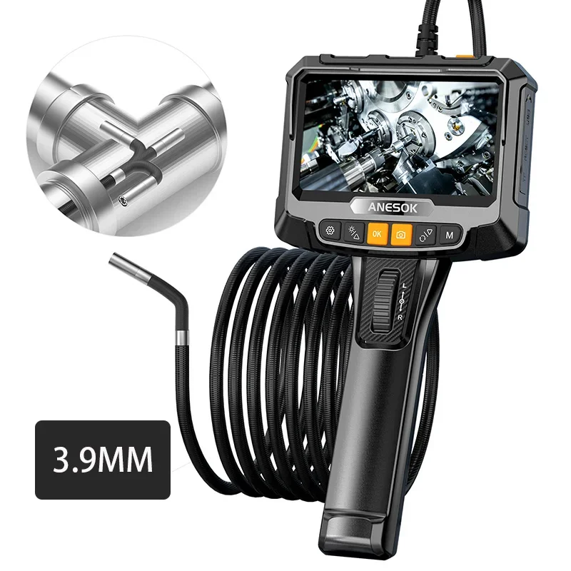 360 degree rotating dual lens endoscope 3.9MM 5 inch IPS inspection camera automotive mechanical industrial