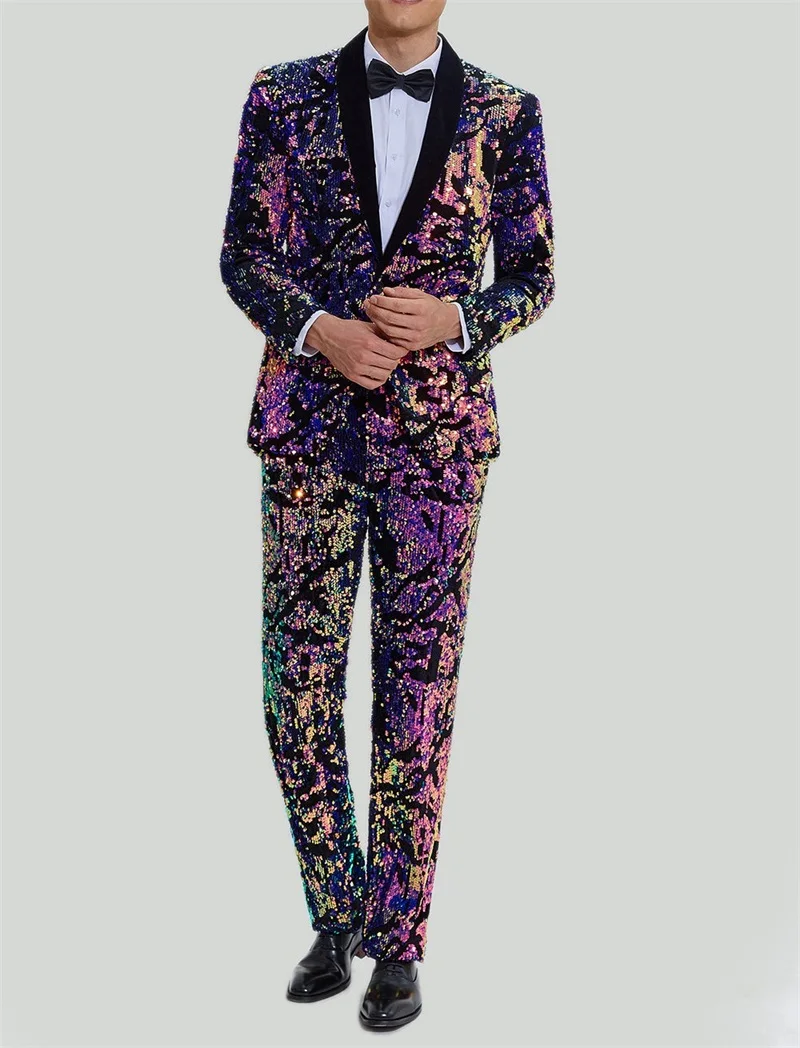 Luxury Sequins Men Suits Set Blazer Wedding Tuxedo 2 Pieces Coat+Pants Prom Dress Jacket Custom Made Formal Office Male Costume