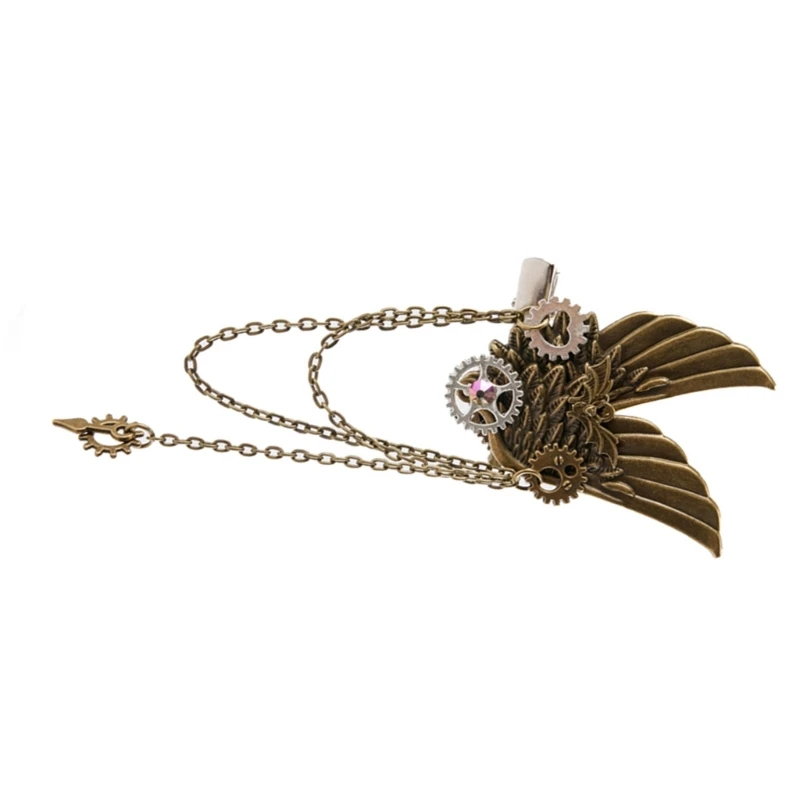 2in1 Steampunk Hair Clip/Brooch for Girl Hair Styling Flower&Gear Chain Hair Clip Lapel Pin Metal Hair Clip for Women