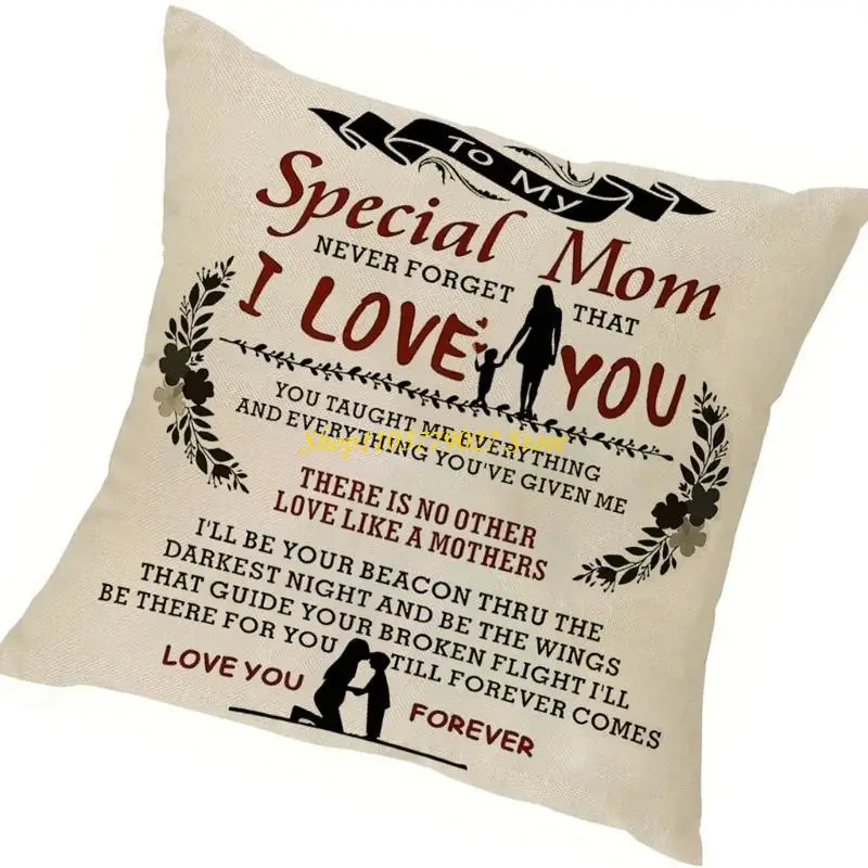 C4DF Pillowcase Sentimental Mother's Day Linen Cushion Cover 45x45cm for Mum