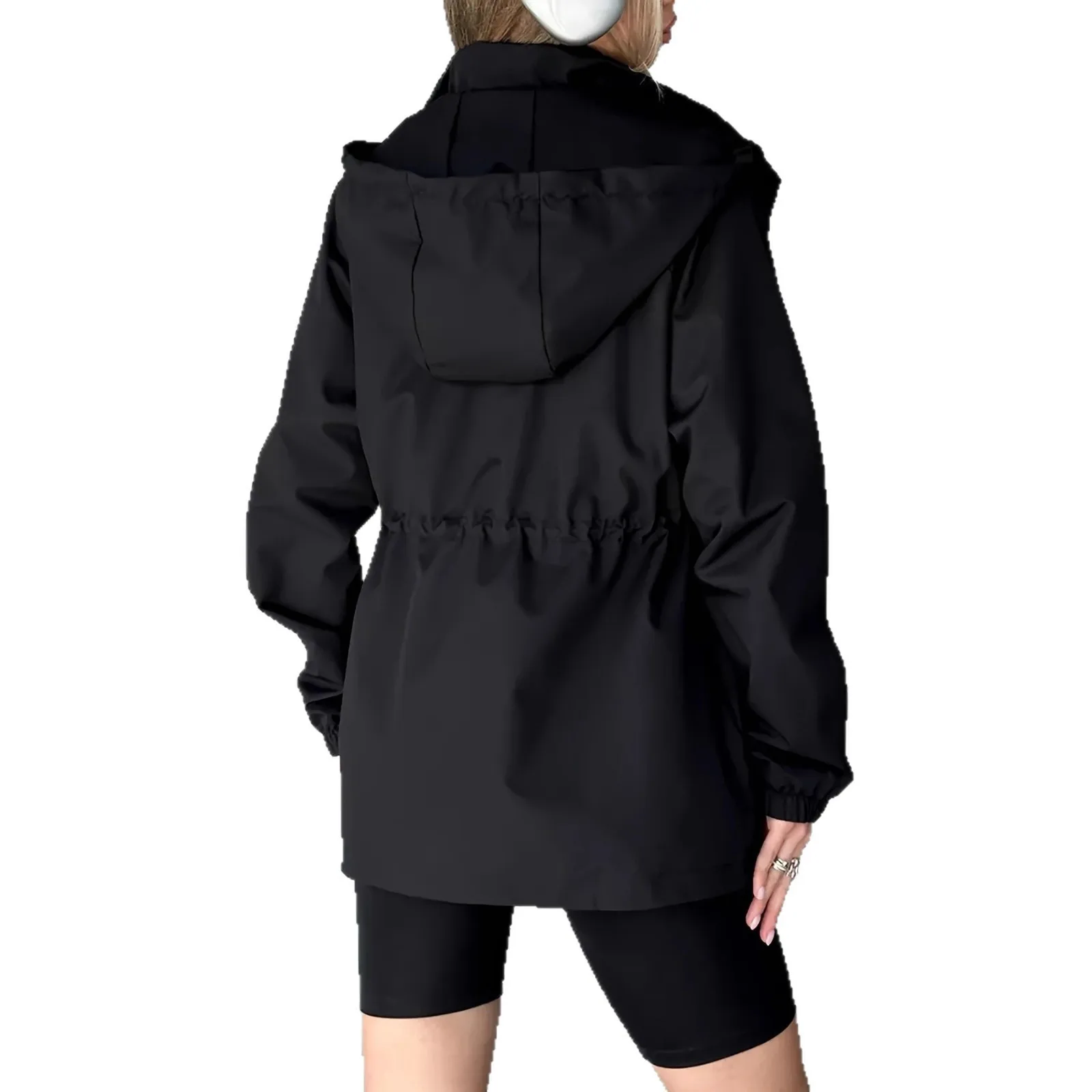 Belted Woven Belt Mid Length Elegant Commuter with Waterproof Jacket Medium Weight Casual Autumn Hooded Trench Coat for Women