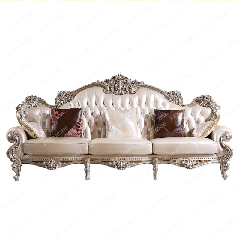 

Baroque Leather Sofa Combination Classical Solid Wood Villa Living Room Furniture