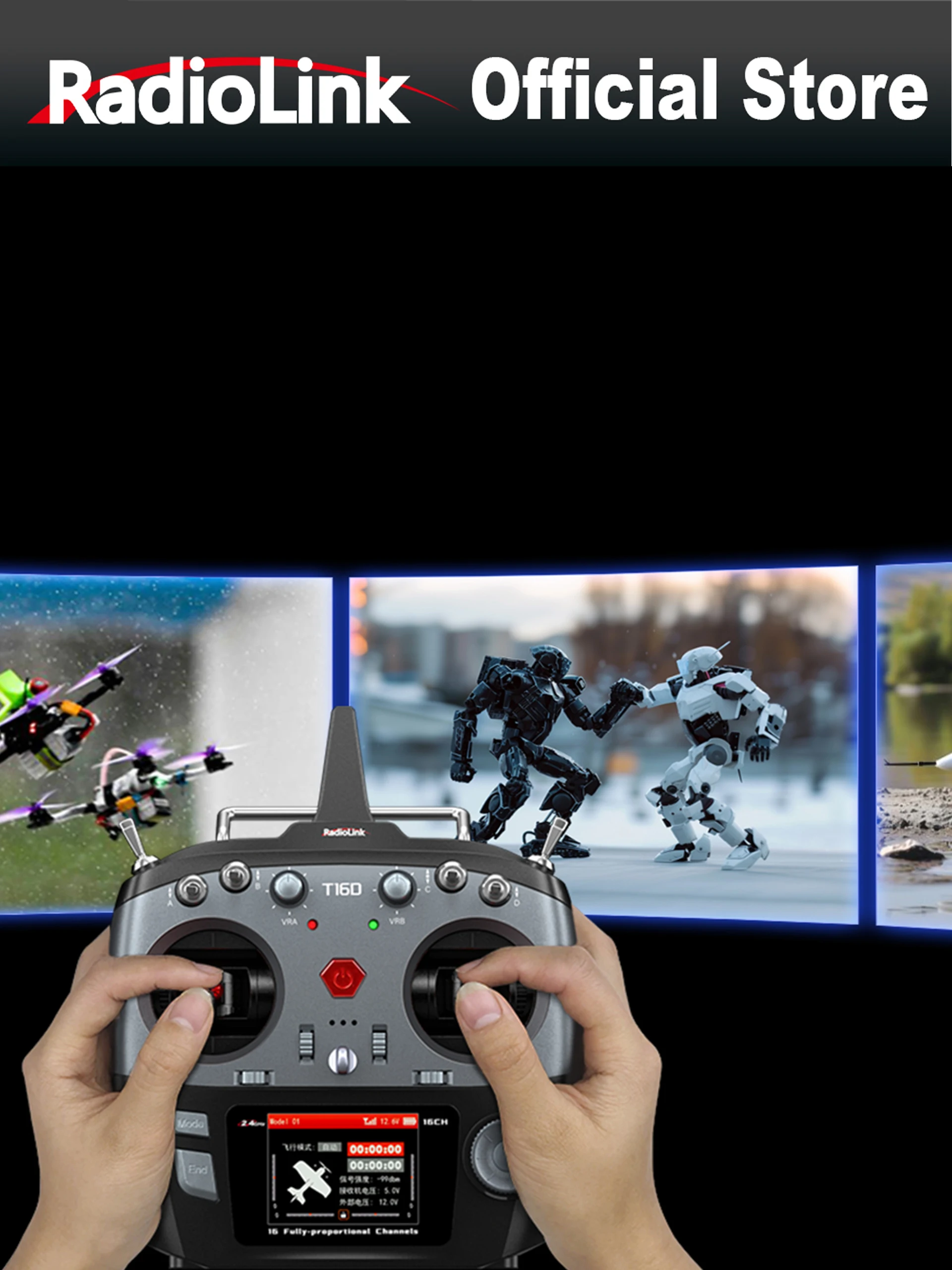 Radiolink T16D 16 kanalen 2.4G RC-zender en R16F-ontvanger ELRS-moduleondersteuning, RC-radio voor FPV Drone Vliegtuighelikopter - afbeelding 2