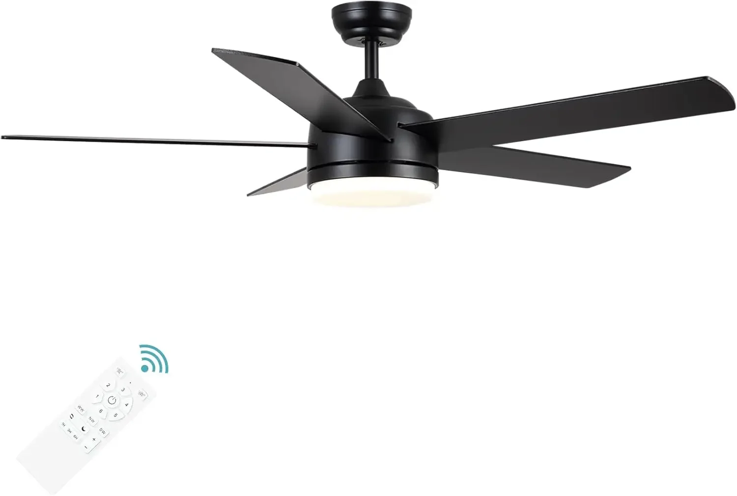 52 inch Black Ceiling Fan with Lights and Remote Control,Dimmable 3 Color temperatures LED,6 Speed Reversible DC Motor,5 Blades