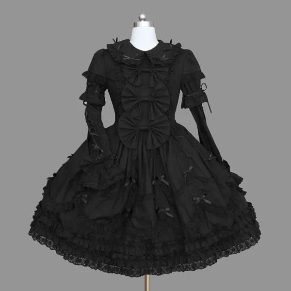 Vestido de fiesta Lolita de algodón negro para mujer, manga larga, suave, elegante, estilo gótico japonés, Vintage, Princesa de noche, dulce, nuevo, 2023