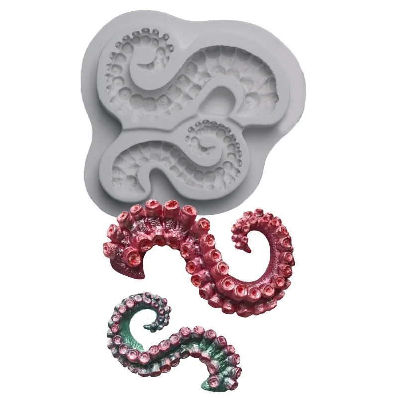 3D Sea Octopus Tentacle Silicone Mold Fondant Gumpaste Chocolate Mould Cake Border DIY Decoration Baking Tools