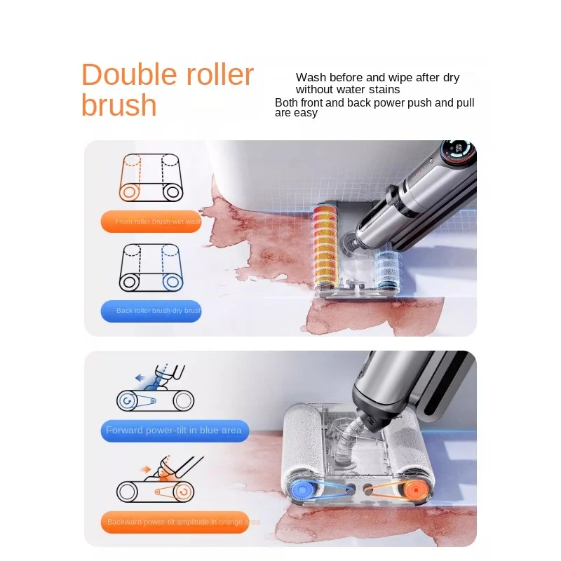 Double Rolling Brush Hot Water Washing Machine Edge-Sticking Washing, Dragging and Suction Integrated Drying Vacuum Cleaner