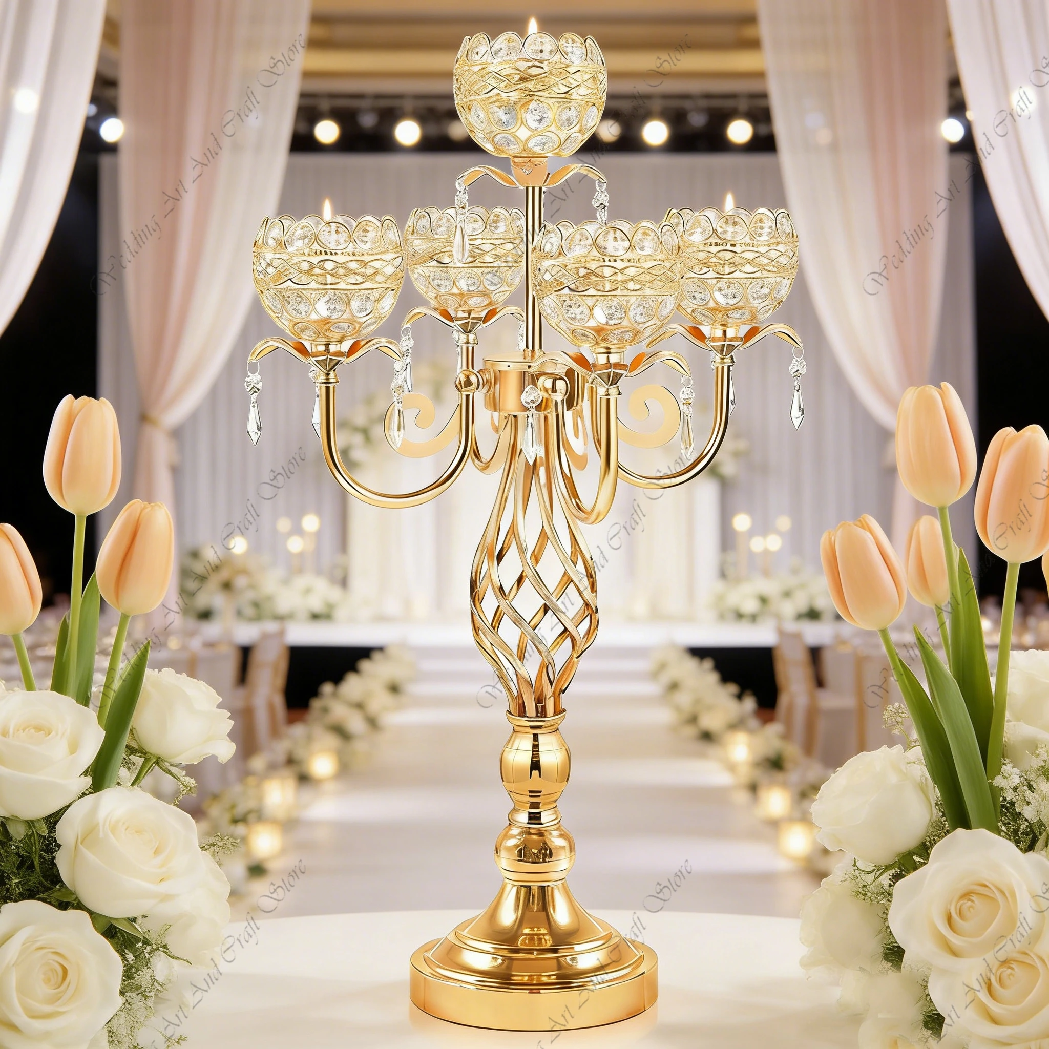 

10pcs f30 60-100cm Gold 5 Arm Wedding Arch Tall Candle Holders Stand Wedding Table Centerpieces Event Candlestick Holder ivy648
