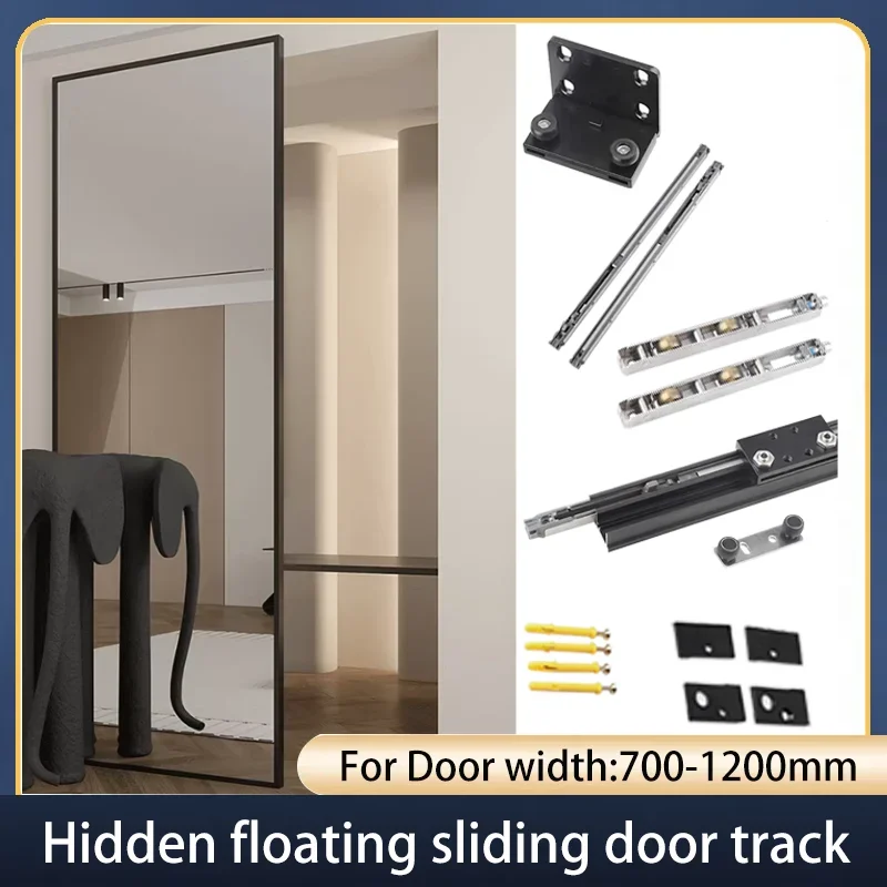 Hidden Ghost Door Slide Rail Kit 80kg Load Bearing Aluminum Alloy Track for 700mm-1200mm Door Widths Sliding Door Hardware