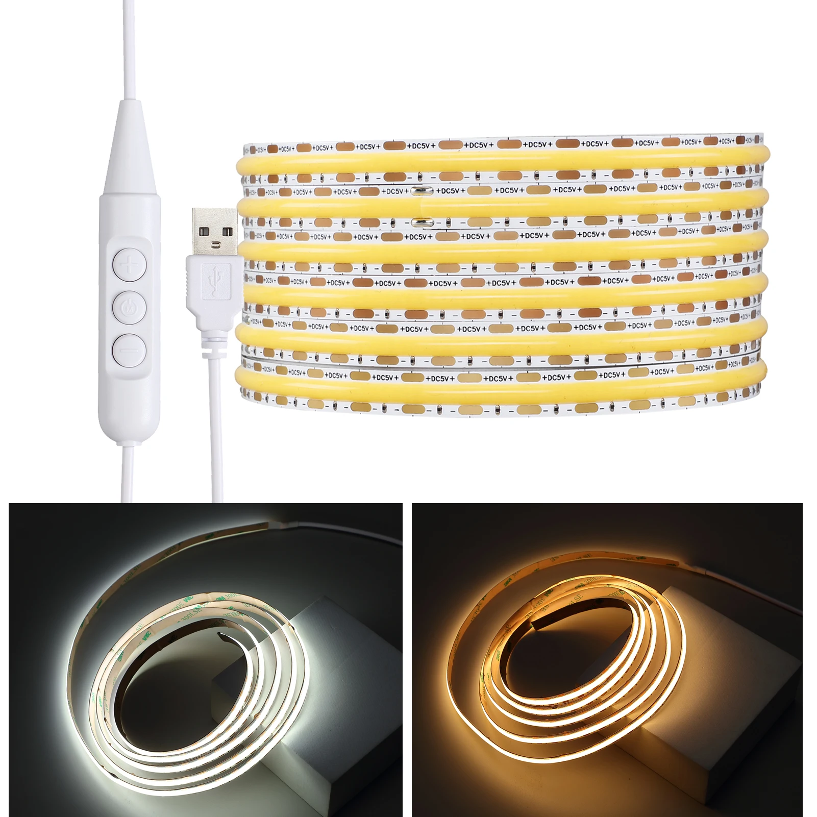 Taśma świetlna LED DC5V USB COB z możliwością ściemniania liniowego 8mm 480 diod led/m RA90 elastyczna 3000K 4000K 6000K czerwony niebieski zielony