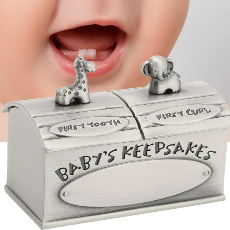 Shiny Baby Tooth Box Metal Kids Keepsake Tooth Holder Children Tooth and Curl Fairy Container Christening Gift for Child Memory