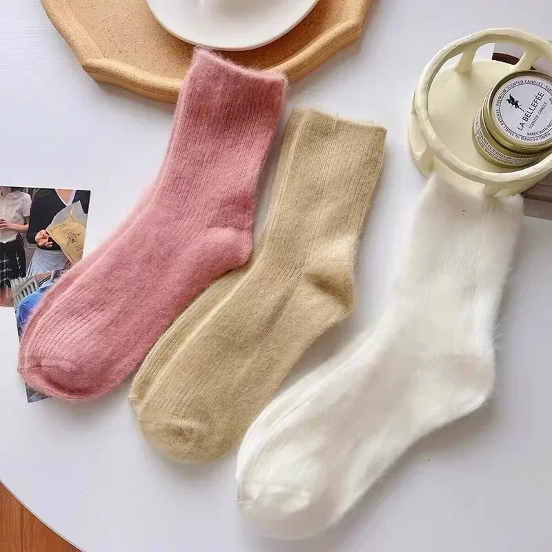 Thick Cashmere Socks Warm Winter Luxury Women Wool Casual Japanese Fashion Solid Color Comfortable Home Sock Long High Quality