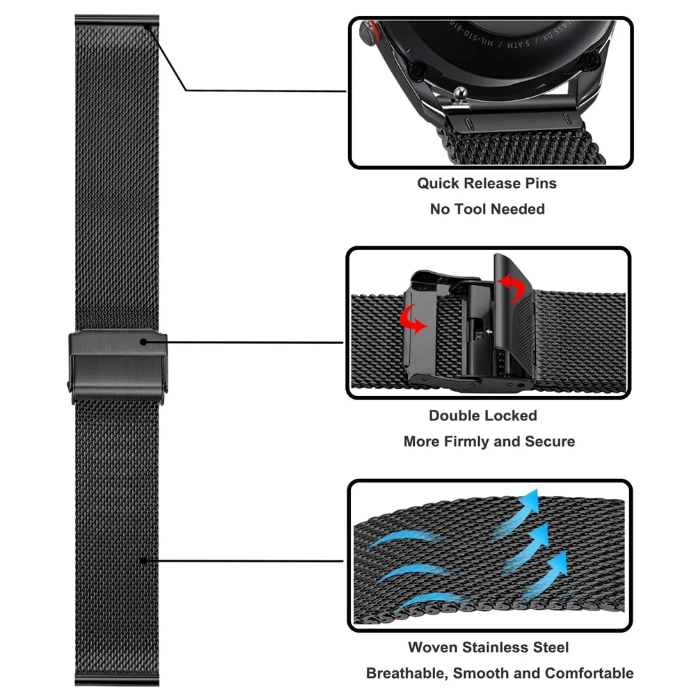 For Samsung Galaxy Watch 3 45mm Band Sets 22mm Stainless Steel Mesh Metal Strap+Leather Bracelet For Galaxy Watch 46mm Wristband