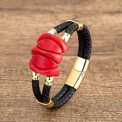 New Design Synthetic Turquoise Beaded Bracelet Double Genuine Leather Bracelet For Man Women Bohemia Jewelry