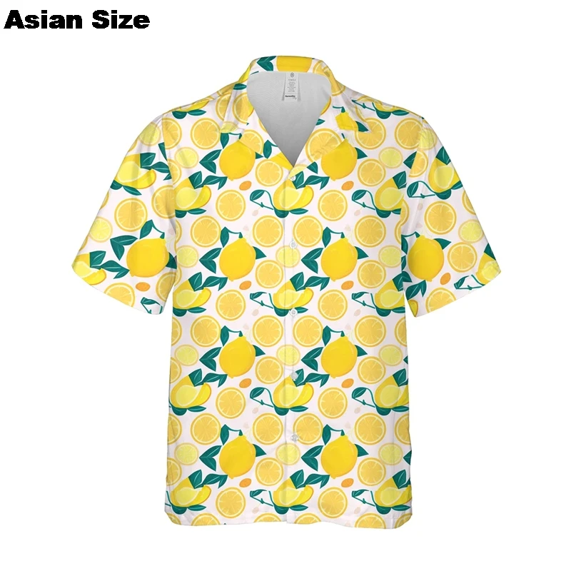 Lemon Tropical Men's Resort Hawaiian 3D Printed Shirt Button Up Short Sleeve Tee Summer Beach Shirt Vacation Daily Wear Blouses