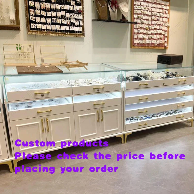 custom.Modern Portable Removable Jewelry Display Cabinet with Glass Top Solid Wood High-end Storage Clothing & Accessories