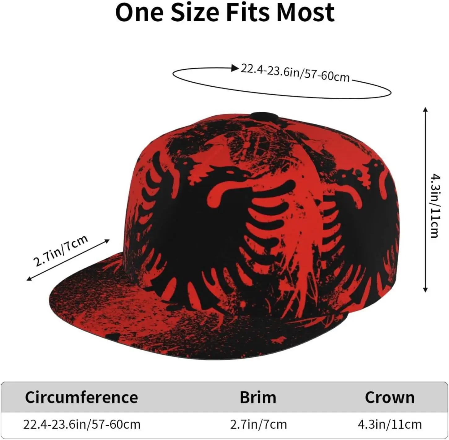 Albanian Flag Pattern Flat Bill Hat, Unisex Snapback Baseball Cap Hip Hop Style Flat Visor Blank Adjustable Black