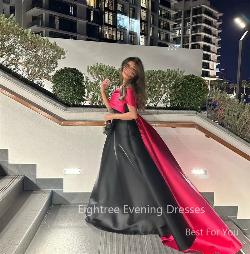 Eightree Black/Pink Arabic A Line Prom Dresses Off Shoulder Evening Party Dress Satin Dubai Formal Occasion Gowns Robe De Soirée