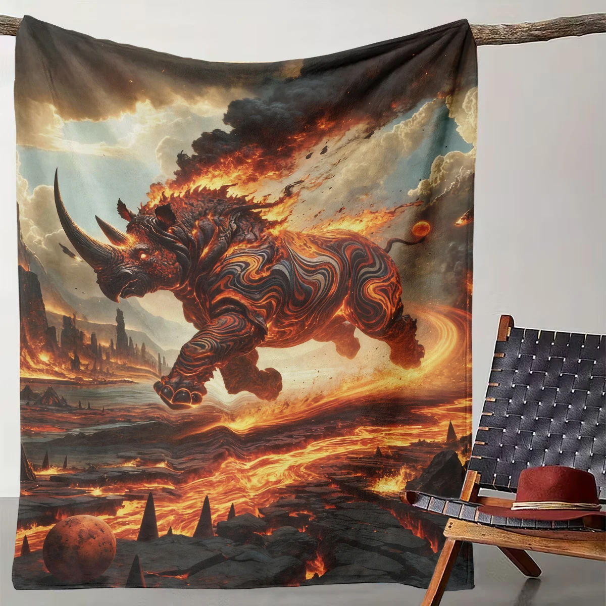 

1 Piece of Magic Lava Flame Rhino Blanket Cool Volcanic Beast Flannel Throw Blanket