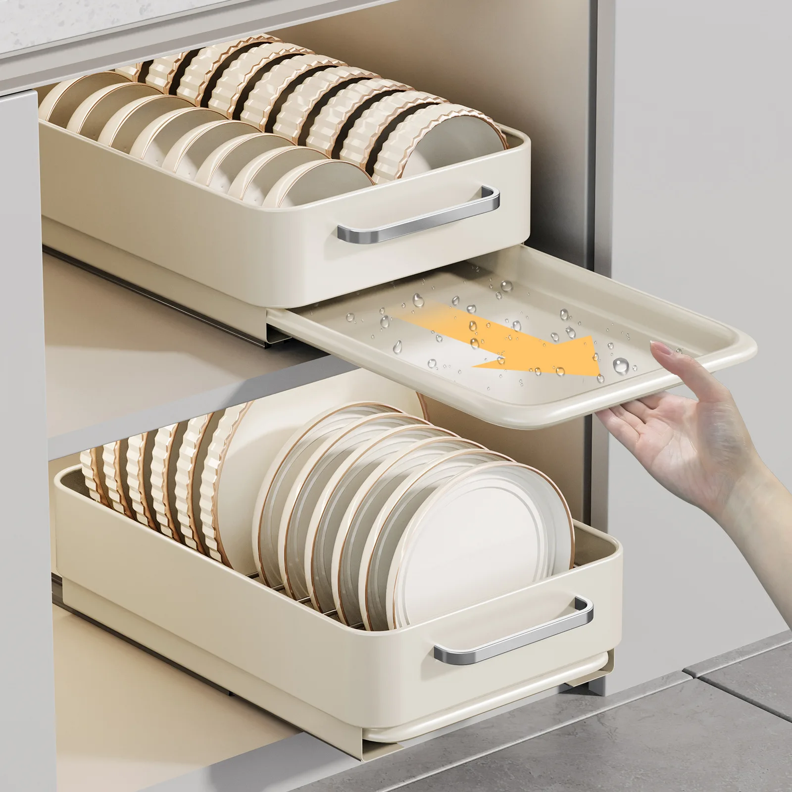 

Kitchen Cabinet Built-in Drawer Dishes Bowls and Plates Dividers Plate Storage Rack Pull Basket Kitchen Cabinet Bowl Holder