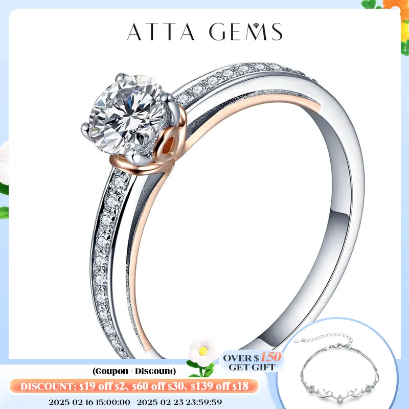 ATTAGEMS 100% 925 Sterling Silver Ring 0.5CT Round Brilliant Cut D Color VVS1 Moissanite Engagement Rings for Women