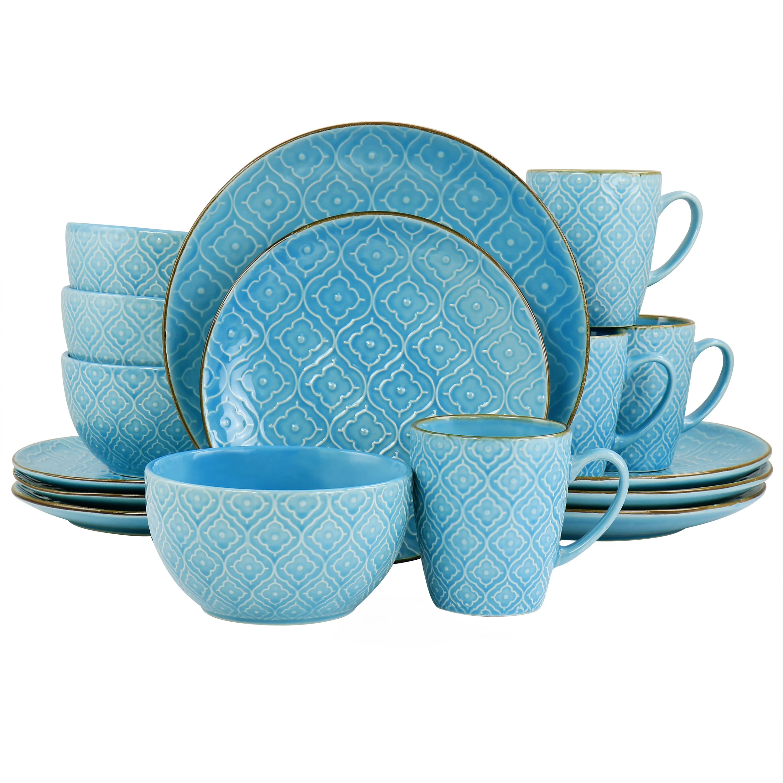 

Teal Embossed Stoneware Dinnerware Set, 16-Piece, Modern Tableware