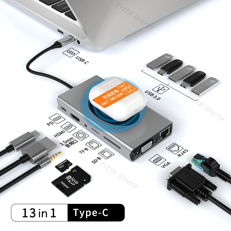 15 IN 1 USB C HUB Dock Station HUB USB 3.0 Type C To HDMI-compatible USB Splitter Adapter for Macbook Pro Air Laptop PC