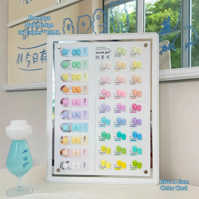 

Rormays Macaron Rainbow gel Polished 36PCS Semi Permanent Soaked Varnish Candy Color UV LED Salon Nail Art Primer Finish Shiny