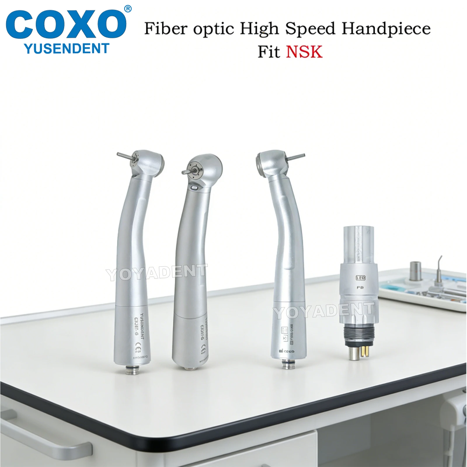 Фото Стоматологический турбинный наконечник COXO с оптоволоконным подключением, высокоскоростной, со светодиодной подсветкой, 6-контактный, совместим с NSK Machlite/Phatelus