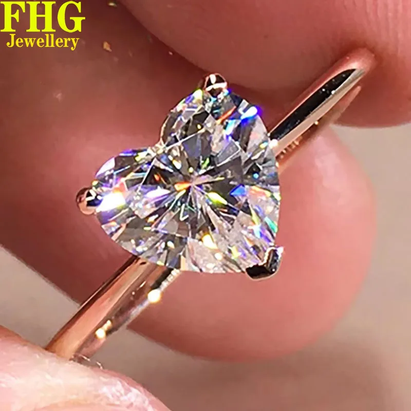 1 2 3 4 5 6 Carat Real Solid 18K Rose Gold Ring Heart shape Moissanite DiamondWomen Engagement Anniversary Wedding Ring