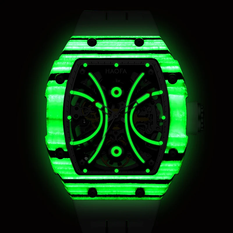 Haofa Mechanical watch Man Luminous Hollow Skeleton Carbon Fiber Hardcore Outdoors Multiple colors Synthetic Sapphire Brand 1909