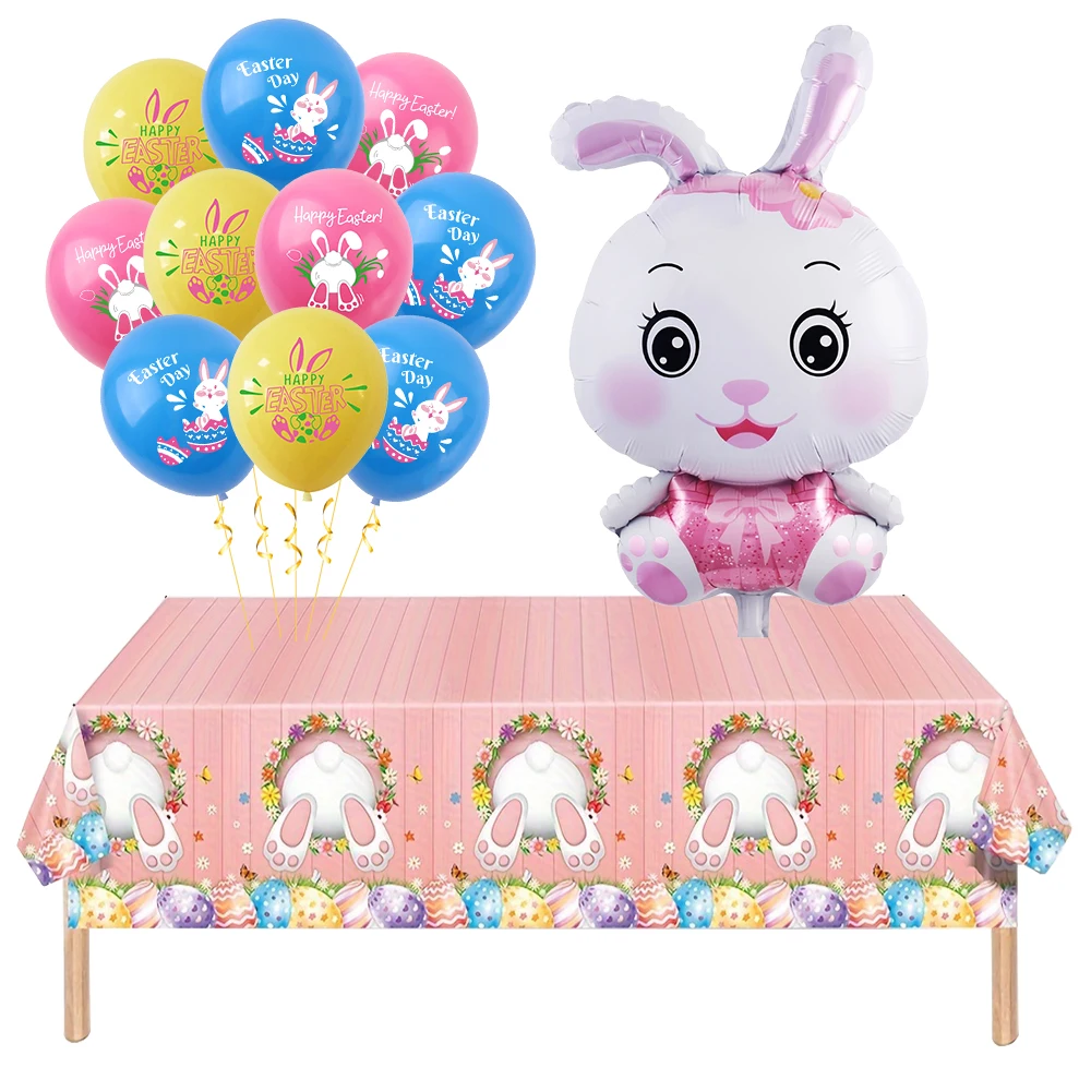 

Easter Tablecloth Table cover Easter Rabbit eggs printed Tablecloth Rabbit balloon Easter balloon Easter Party Decor Supplies