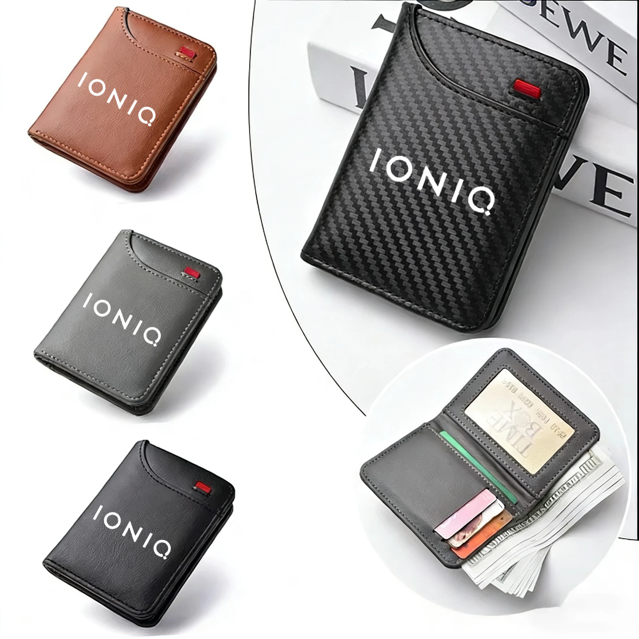 

Leather Ultra-thin Mini PU Carbon Fiber Credit Card Holder Men Wallets Men For Hyundai Ioniq 5 6 Kona Ioniq6 Ioniq5 I30 I20 I10