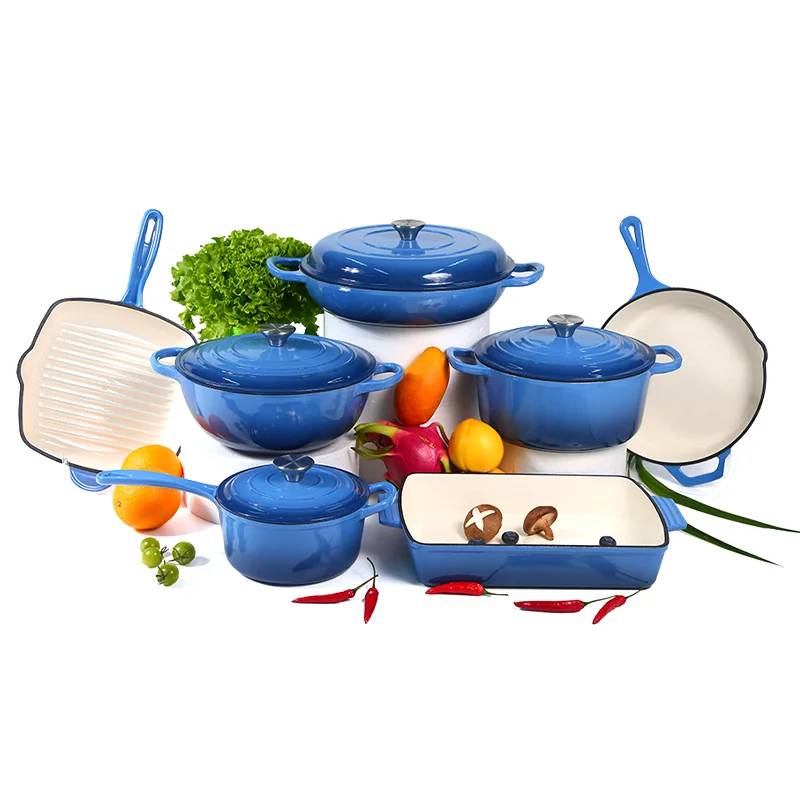 

Wholesale Modern Design Enamel Cast Iron Cookware Set Includes Dutch Oven Casserole Fryer and Soup Pot