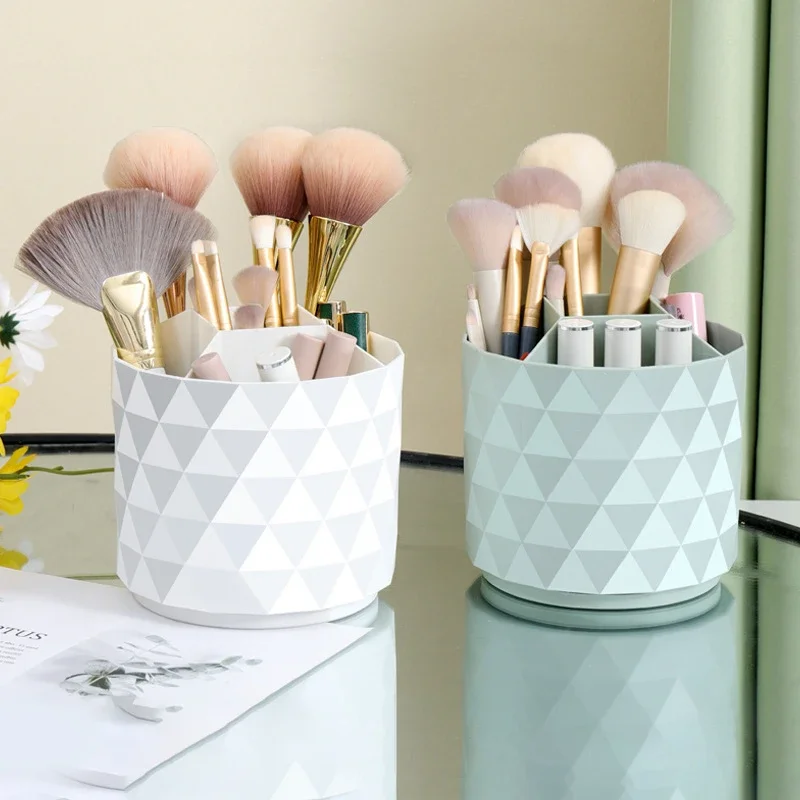 

Desktop Rotatable Makeup Brush Cylinder Dresser Cosmetic Organizer Dorm Student Lipstick Eyeshadow Eyebrow Pencil Holders Shelf